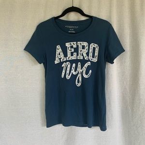 Blue Aeropostale Graphic T-Shirt White Lace Logo